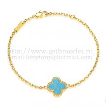 Van Cleef & Arpels Sweet Alhambra Bracelet Yellow Gold With Turquoise Mother Of Pearl