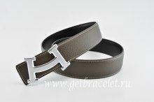 Hermes Reversible Belt Brown/Black Fashion H Togo Calfskin With 18k Silver Buckle