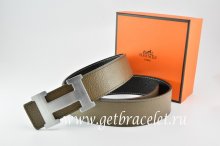 Hermes Reversible Belt Light Gray/Black Togo Calfskin With 18k Silver H Buckle