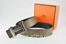 Hermes Reversible Belt Light Gray/Black Togo Calfskin With 18k Drawbench Silver H Buckle
