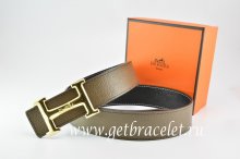Hermes Reversible Belt Light Gray/Black Togo Calfskin With 18k Gold Smooth H Buckle