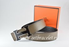 Hermes Reversible Belt Light Gray/Black Togo Calfskin With 18k Black Silver H Buckle