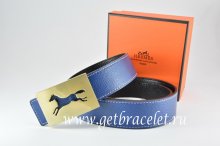 Hermes Reversible Belt Dark Blue/Black Togo Calfskin With 18k Hollow Horse Gold Buckle