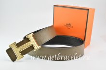 Hermes Reversible Belt Light Gray/Black Togo Calfskin With 18k Gold Bamboo Stripe H Buckle
