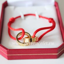Cartier Double Ring Love Bracelet Yellow Gold Red Rope