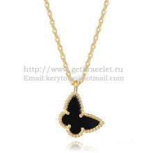 Van Cleef Arpels Lucky Alhambra Butterfly Necklace Yellow Gold With Black Onyx Mother Of Pearl