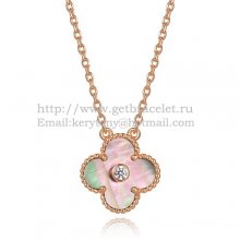 Van Cleef & Arpels Vintage Alhambra Pendant Pink Gold With Gray Mother Of Pearl Round Diamonds