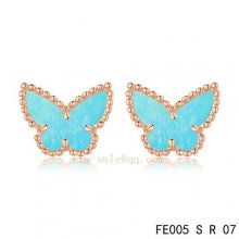 Replica Van Cleef & Arpels Butterflies Turquoise Pink Gold Earrings