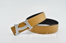 Hermes Reversible Belt Coffee/Black Fashion H Togo Calfskin With Light 18k Silver Buckle
