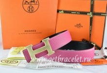 Hermes Reversible Belt Pink/Black Togo Calfskin With 18k Drawbench Gold H Buckle