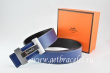 Hermes Reversible Belt Dark Blue/Black Togo Calfskin With 18k Silver Logo H Buckle