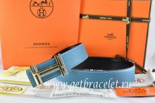 Hermes Reversible Belt Blue/Black Togo Calfskin With 18k Gold Double H Buckle