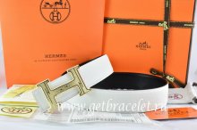 Hermes Reversible Belt White/Black Togo Calfskin With 18k Gold Geometric Stripe H Buckle