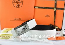 Hermes Reversible Belt White/Black Togo Calfskin With 18k Silver Coach H Buckle
