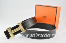 Hermes Reversible Belt Black/Black Togo Calfskin With 18k Orange Gold Speckle H Buckle
