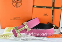 Hermes Reversible Belt Pink/Black Togo Calfskin With 18k Gold Stripes Logo H Buckle