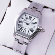 Cartier Roadster medium stainless steel silver dial automatic replica watch for men