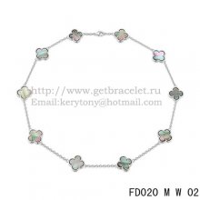 VCA Vintage Alhambra Necklace White Gold 10 Motifs Gray Mother of Pearl 45cm