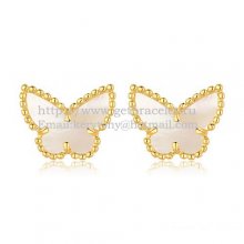 Van Cleef & Arpels Sweet Alhambra Butterfly Earrings Yellow Gold With White Mother Of Pearl