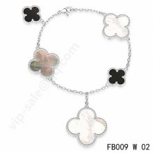 Fake Van Cleef & Arpels Magic Alhambra Bracelet In White Gold With 5 Stone Clover
