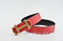 Hermes Reversible Belt Red/Black Anchor Chain Togo Calfskin With Red/Black 18k Gold Buckle