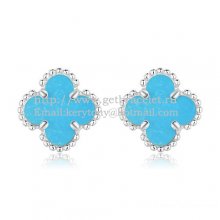 Van Cleef & Arpels Sweet Alhambra Earrings 9mm White Gold With Turquoise Mother Of Pearl