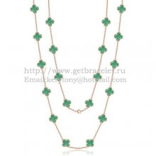 Van Cleef & Arpels Vintage Alhambra Necklace Pink Gold 20 Motifs With Malachite Mother Of Pearl
