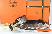 Hermes Reversible Belt Brown/Black Crocodile Stripe Leather With18K Gold Stripe Logo H Buckle