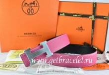 Hermes Reversible Belt Pink/Black Togo Calfskin With 18k Silver H Buckle