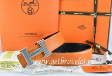 Hermes Reversible Belt Orange/Black Togo Calfskin With 18k Silver Wave Stripe H Buckle