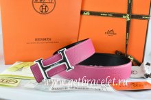 Hermes Reversible Belt Pink/Black Togo Calfskin With 18k Silver Smooth H Buckle