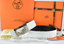 Hermes Reversible Belt White/Black Togo Calfskin With 18k Gold Coach H Buckle