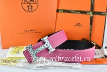 Hermes Reversible Belt Pink/Black Togo Calfskin With 18k Silver Speckle H Buckle
