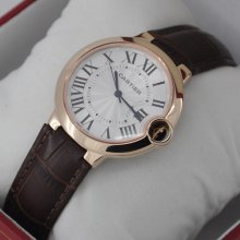 Ballon Bleu de Cartier medium swiss quartz watch 18kt pink gold brown leather strap