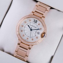 Ballon Bleu de Cartier medium swiss quartz diamond watch date 18kt pink gold