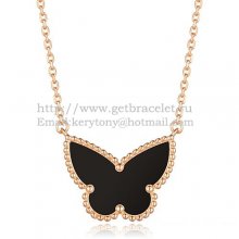 Van Cleef Arpels Lucky Alhambra Butterfly Pendant Pink Gold With Black Onyx Mother Of Pearl