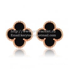 Van Cleef & Arpels Sweet Alhambra Earrings 15mm Pink Gold With Black Onyx Mother Of Pearl