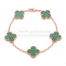 Van Cleef & Arpels Vintage Alhambra Bracelet 5 Motifs Pink Gold With Malachite Mother Of Pearl