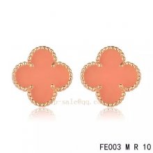 Replica Van Cleef & Arpels Vintage Alhambra Clover Pink Earrings Pink Chalcedony