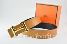 Hermes Reversible Belt Light Coffe/Black Togo Calfskin With 18k Gold Smooth H Buckle
