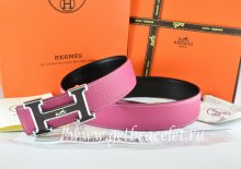Hermes Reversible Belt Pink/Black Togo Calfskin With 18k Black Silver Logo H Buckle