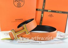 Hermes Reversible Belt Orange/Black Togo Calfskin With 18k Orange Silver H Buckle