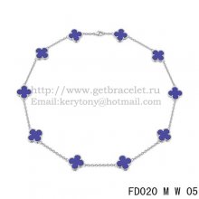 VCA Vintage Alhambra Necklace White Gold 10 Motifs Lapis Stone Mother of Pearl 45cm