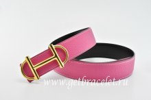 Hermes Reversible Belt Pink/Black Anchor Chain Togo Calfskin With 18k Gold Buckle