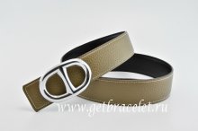 Hermes Reversible Belt Gray/Black Anchor Chain Togo Calfskin With 18k Silver Buckle