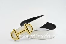 Hermes Reversible Belt White/Black Anchor Chain Togo Calfskin With 18k Gold Buckle