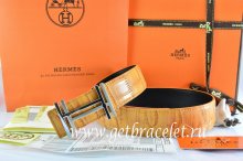 Hermes Reversible Belt Orange/Black Crocodile Stripe Leather With18K Silver H au Carre Buckle