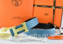 Hermes Reversible Belt Blue/Black Togo Calfskin With 18k Gold H Buckle