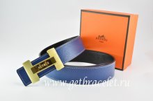 Hermes Reversible Belt Dark Blue/Black Togo Calfskin With 18k Gold Logo H Buckle