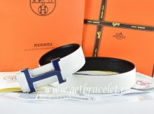 Hermes Reversible Belt White/Black Togo Calfskin With 18k Blue Silver H Buckle